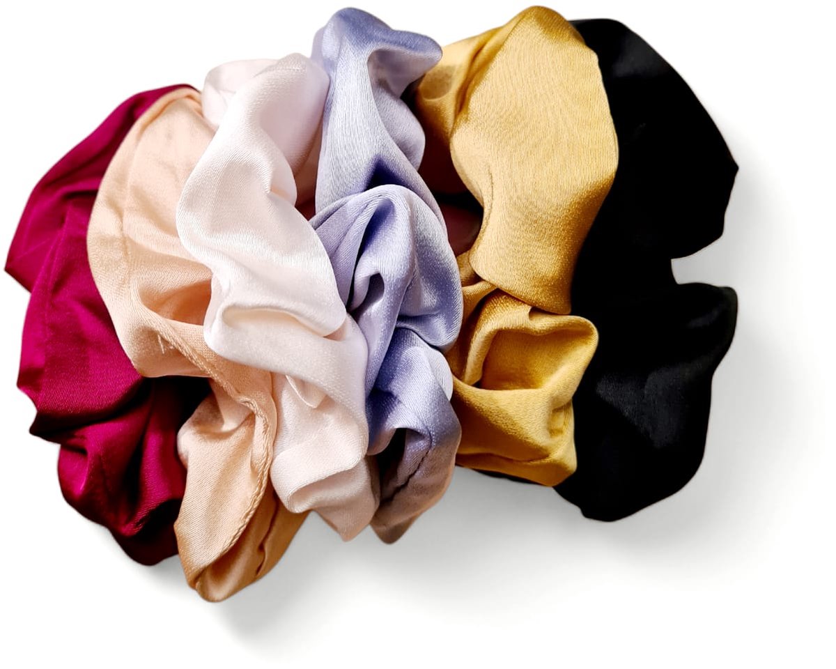 Luxe Zijde scrunchies set 6 stuks - Rood, Beige, creme wit, Blauw, Geel, Zwart - haarelastiek Haarelastiekjes - Haar Accessoires Vrouwen - Wokkels - Haarelastiekjes Scrunchie - Haar Accessoires Meisje| Kerstcadeau haar wokkels