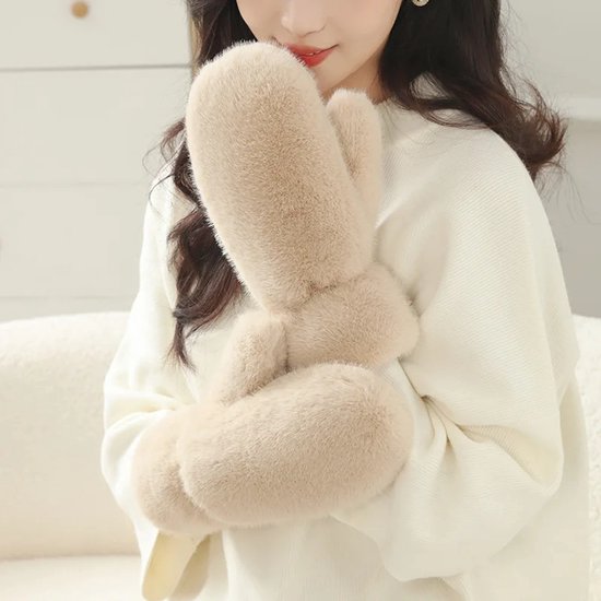 Without Lemon - Dames Winter Wanten - Gant - Épais - Peluche - Doux & Chaud - Crème