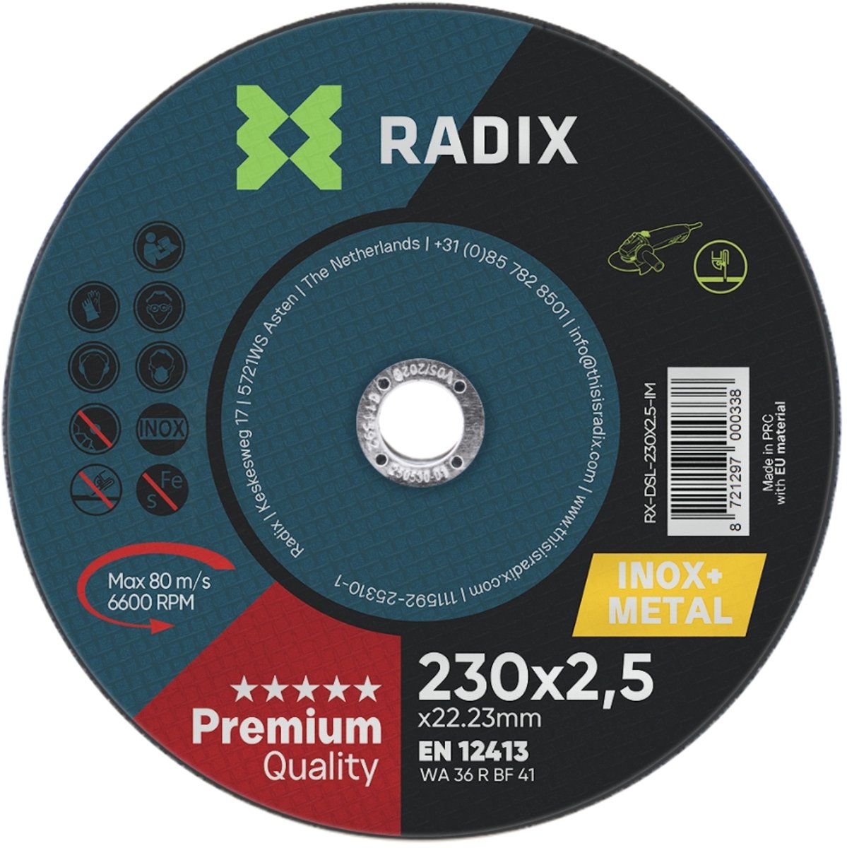 Radix - Doorslijpschijf - Inox & Metaal - 230 x 2,5 x 22,23 mm - Premium