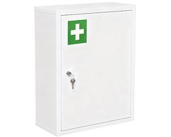 Medicijnkast Opbergrek Vergrendelbaar Wandmontage Inclusief 2 Stalen Sleutels Stabiel en Duurzaam Geschikt voor Badkamer en Keuken 40x15x53.5cm Wit Staal
