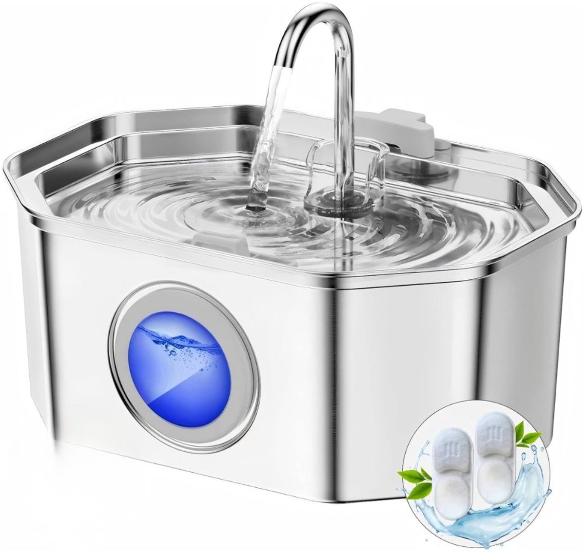 SNJY® Kattenfontein - Katten Drinkfontein - Waterbak Kat - 3.2 L - 18L x 25B x 19H cm - Zilver