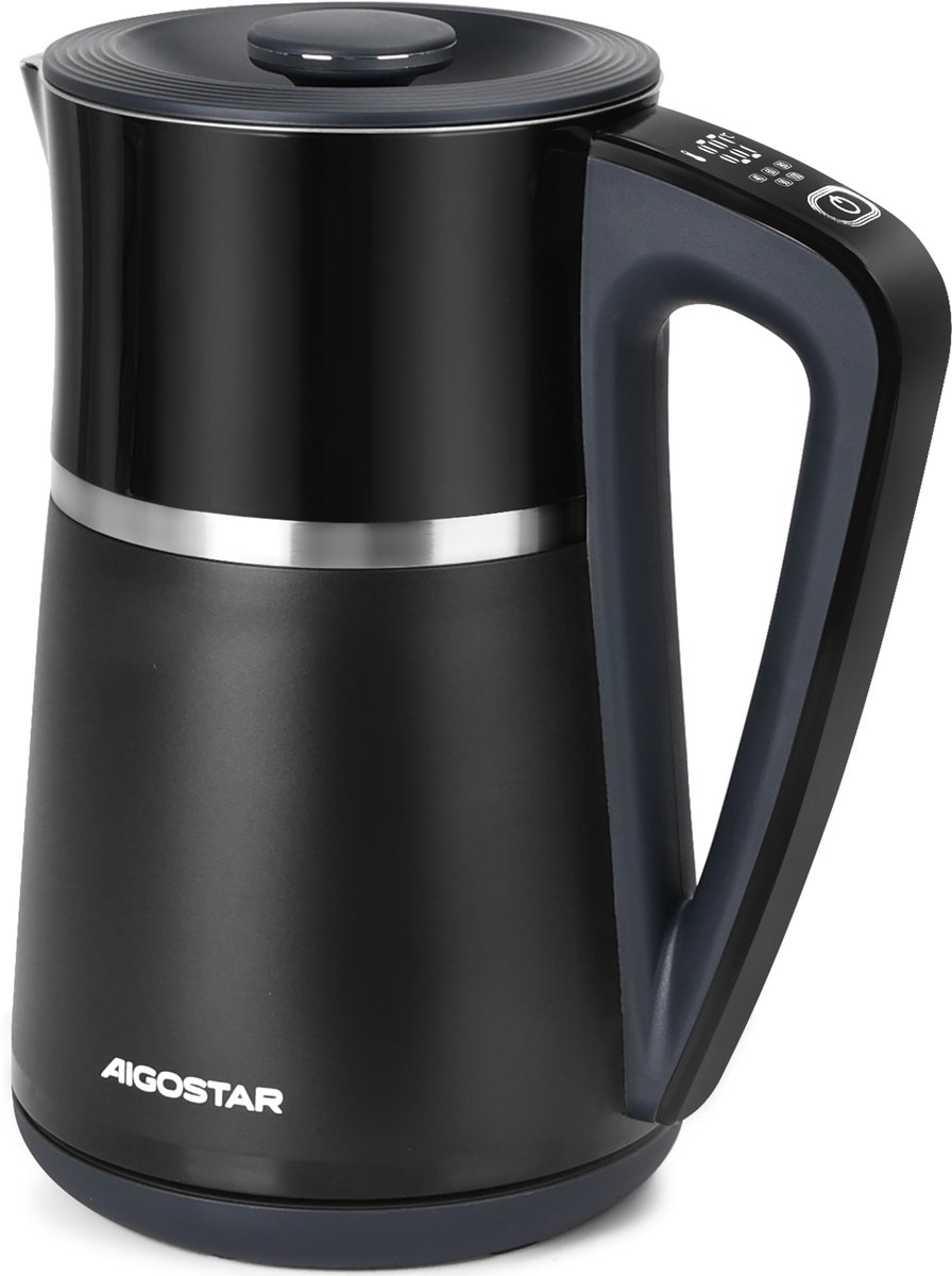 Aigostar Alva - Waterkoker - Met Temperatuurregeling - Warmhoudfunctie - Dubbelwandig - Cool-touch - 17L - 2200W - Zwart