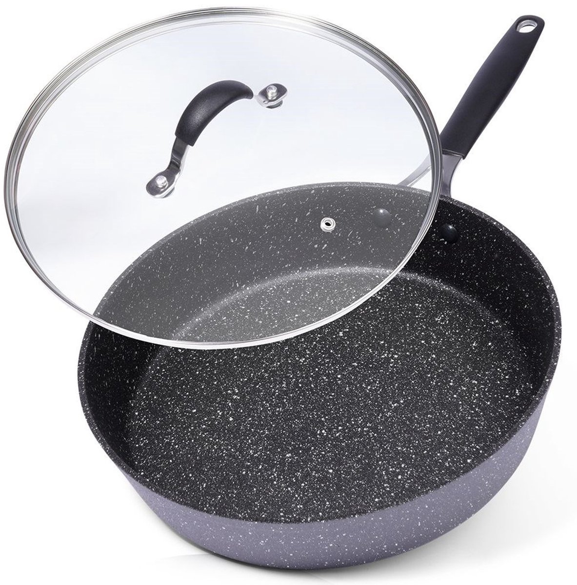 Orion Stoner - Granieten Antiaanbakpan - 28 cm - Ergonomische Handgreep - Inclusief Deksel