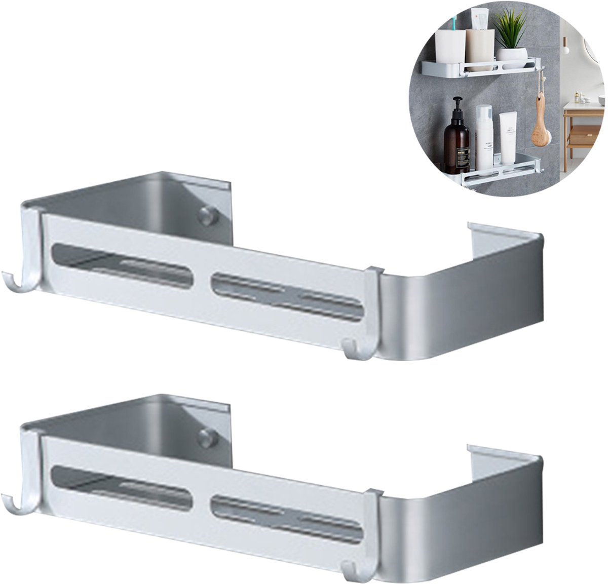 Gigicial Magnetisch Plankje Voor De Koelkast - Magnetische Opbergruimte Voor De Koelkast - Geen Boren En Zelfreinigend Ontwerp - 1 Stuk - Badkamer En Keuken + Zilver