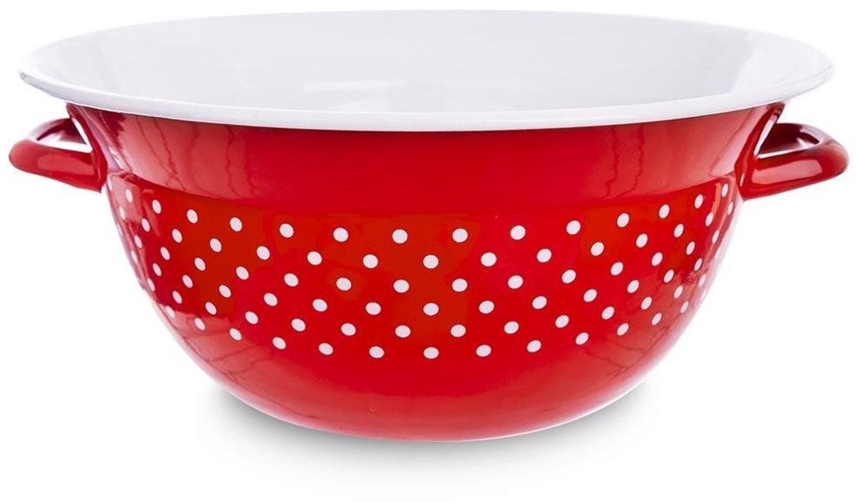 Orion - Retro Emaliowana Keukenkom - 26 cm - Rood met Witte Stippen - Vaatwasserbestendig