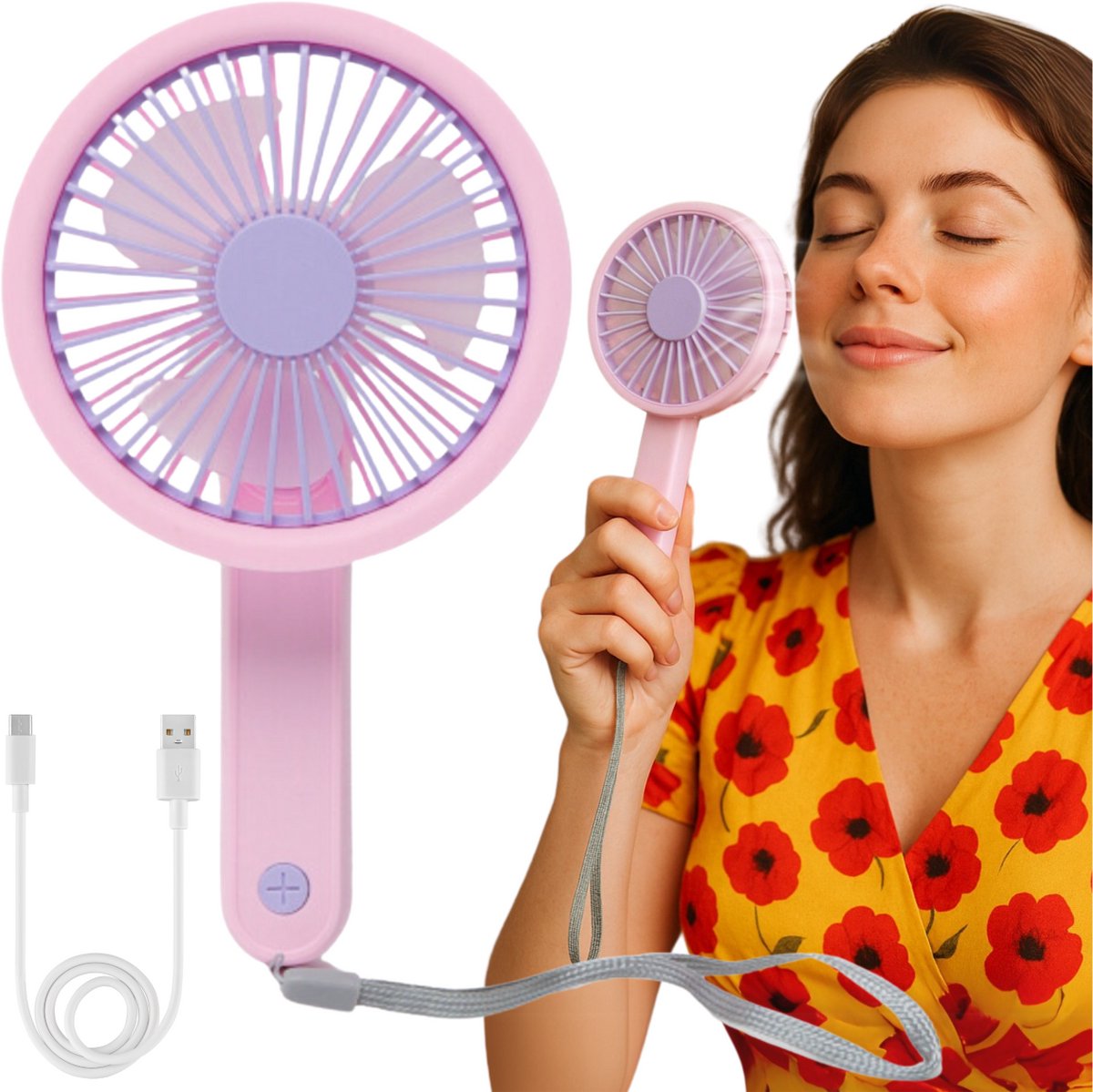 Sandos - Draagbare Mini Ventilator - Roze-Paars - Ergonomisch - USB Oplaadbaar
