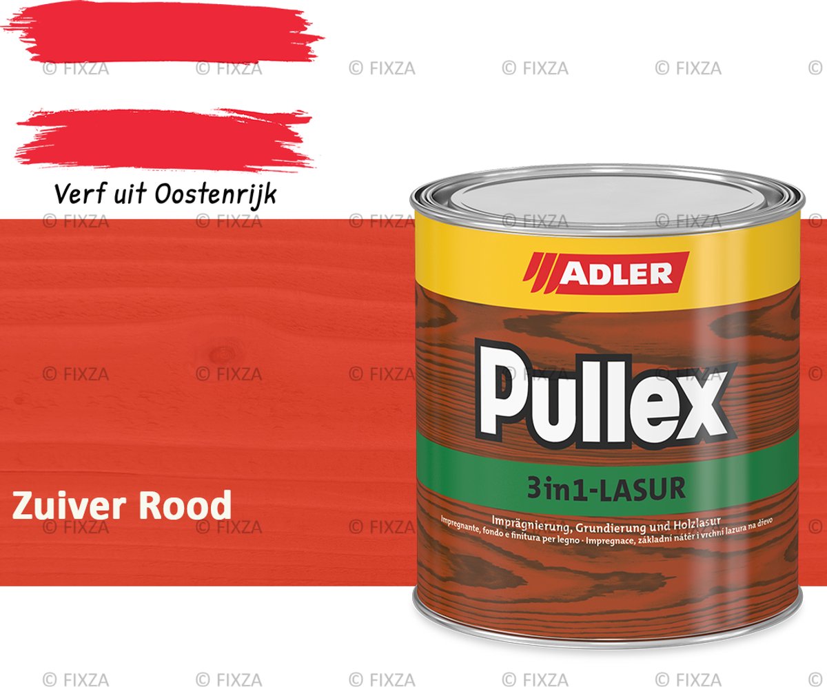 ADLER Pullex 3in1 Lazuur – Zuiver Rood – 750 ml – Houtbescherming voor Buiten – Grondverf, Tussenlaag & Eindlaag in Eén – Matte Afwerking – UV- bestendig