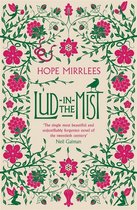 Boekomslag 'Lud-in-the-Mist' van Hope Mirrlees met groen en roze bloemenpatroon en een slang.