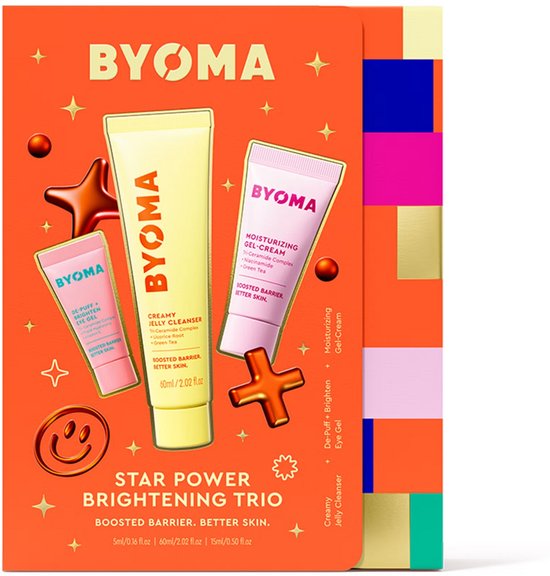 BYOMA Star Power Brightening Trio – Limited Skincare Set – Cleanser 30ml + Gel Cream 15ml + Eye Gel 5ml – Hydratant & Glow Boost – Pour Tous les Types de Peau