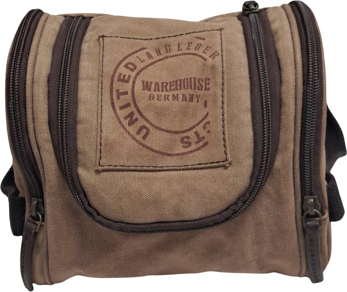 Landleder - Toilettas - "United" - Canvas - afmeting 20 x 20 x 17 cm. - Beige