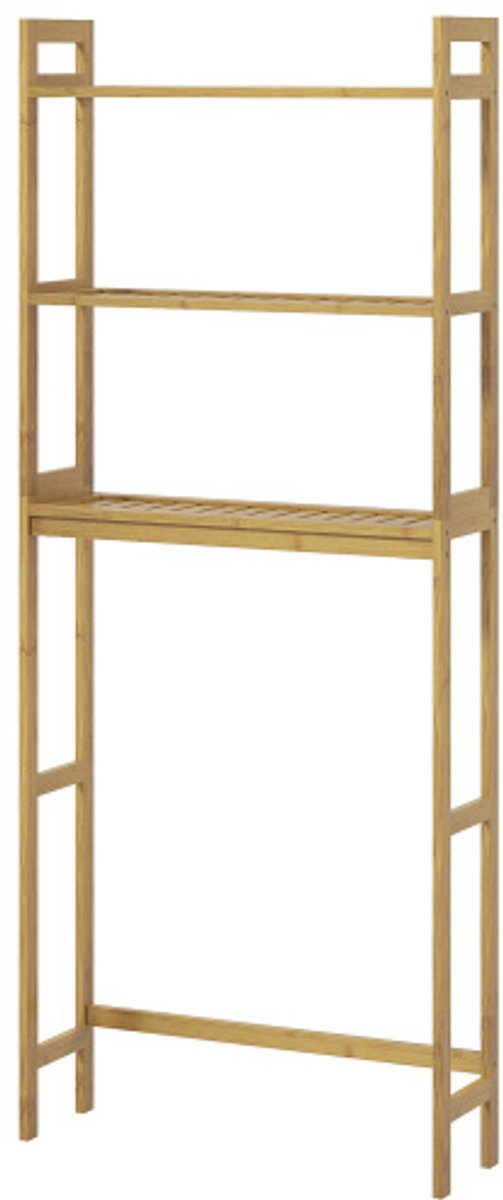 Badkameropbergrek Opbergrek Handdoekrek Eenvoudig ontwerp Stabiel en duurzaam Geschikt voor badkamer Toilet 68 x 20 x 165 cm Houtkleur Bamboe