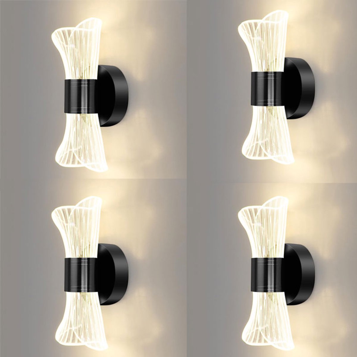 Met transparante acryl lampenkap LED wandlamp - Creatieve op en neer wandlamp - Bedlamp - Nachtlamp - Muurlamp - Wandlamp binnen - Wandlampen binnen woonkamer - Zwart - 4 Stucks