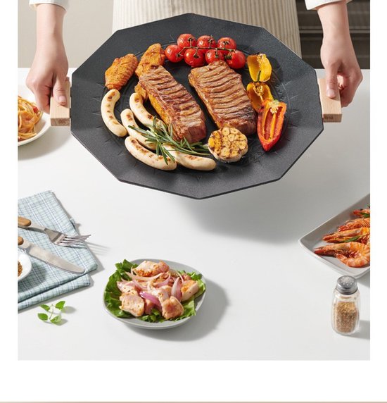 WK 44 cm Rookvrije Elektrische Grillplaat - Met Hittebestendige Houten Handgrepen - Voor 5–8 Personen - 800W Snel Verwarmend - Antiaanbak & Eenvoudig te Reinigen - Perfect voor Thuis en Feestjes — afbeelding 4