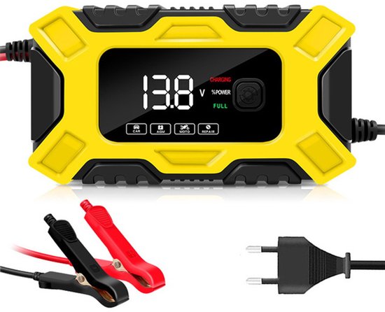 Acculader -Accu Druppellader - 12V 6A - Reparatiemodus - Accu Lader voor Auto - Motor - Scooter - Boot - Camper - Geel - Sinterklaas cadeau auto