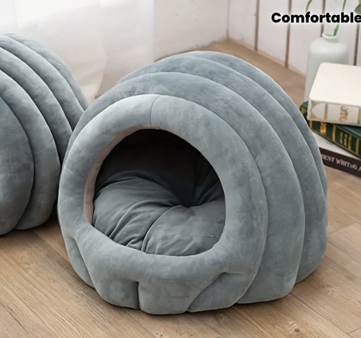 Kattengrot Huisje - Semi- Gesloten Kattenbed - Comfortabel en Duurzaam Kattennest - Voor Katten en Kleine Honden - Warm, Veilig en Zacht - Pet Cave - Blauw