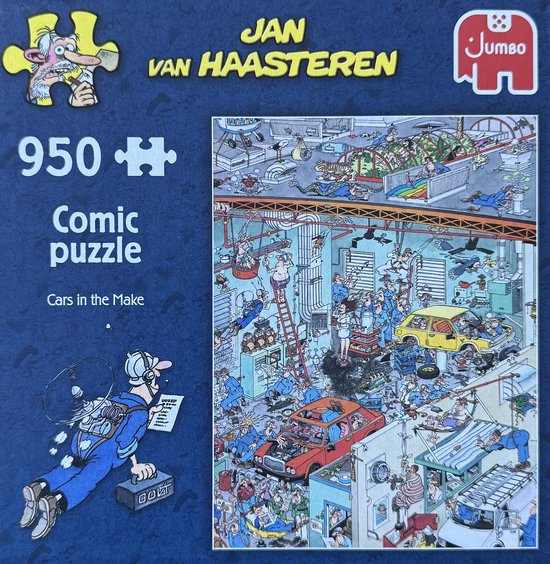 Jan van Haasteren comic puzzle - 950 stukjes jumbo puzzel Cars in the make Auto’s in de Maak