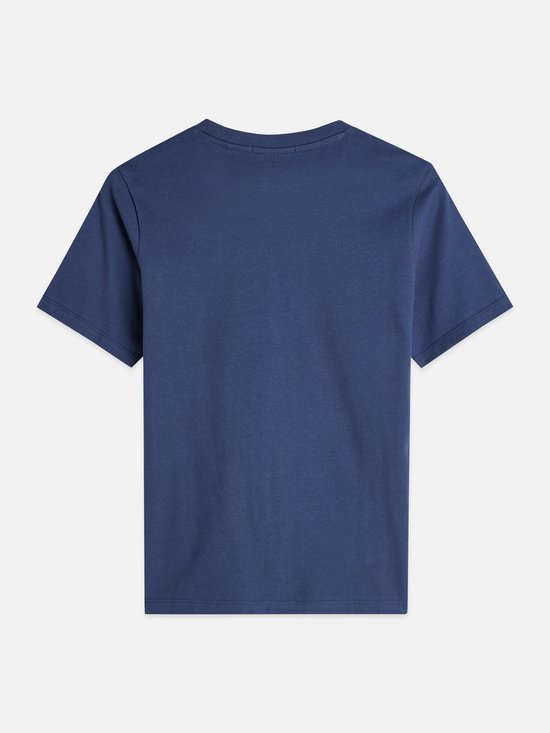T-shirt bleu marine, le dos est uni.
