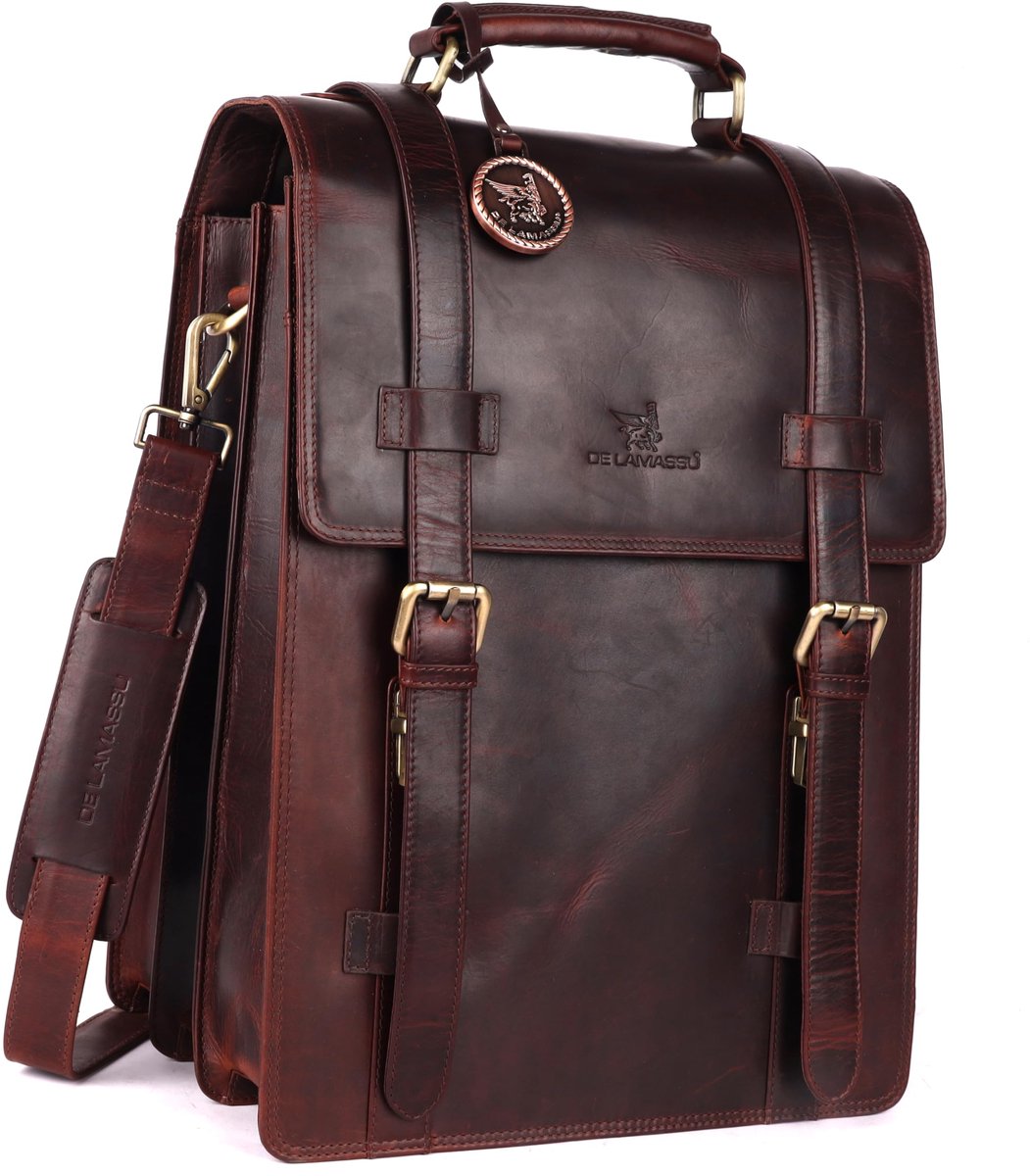 DE LAMASSU® (Adrian) leren tot 17 inch laptoptas – 2-in-1 rugzak & schoudertas