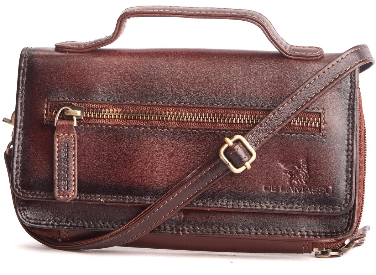 DE LAMASSU® (Marina) dames crossbodytas van echt leer – portemonnee met RFID-bescherming, 14 kaartvakken, telefoonvak, schouderriem, geschenkverpakking – 21 × 12 cm