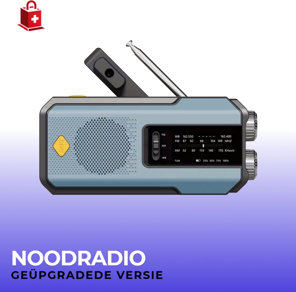 Noodradio - AM/FM/WB - 2000 mAh Powerbank - Zaklamp - Solar & Opwindbaar
