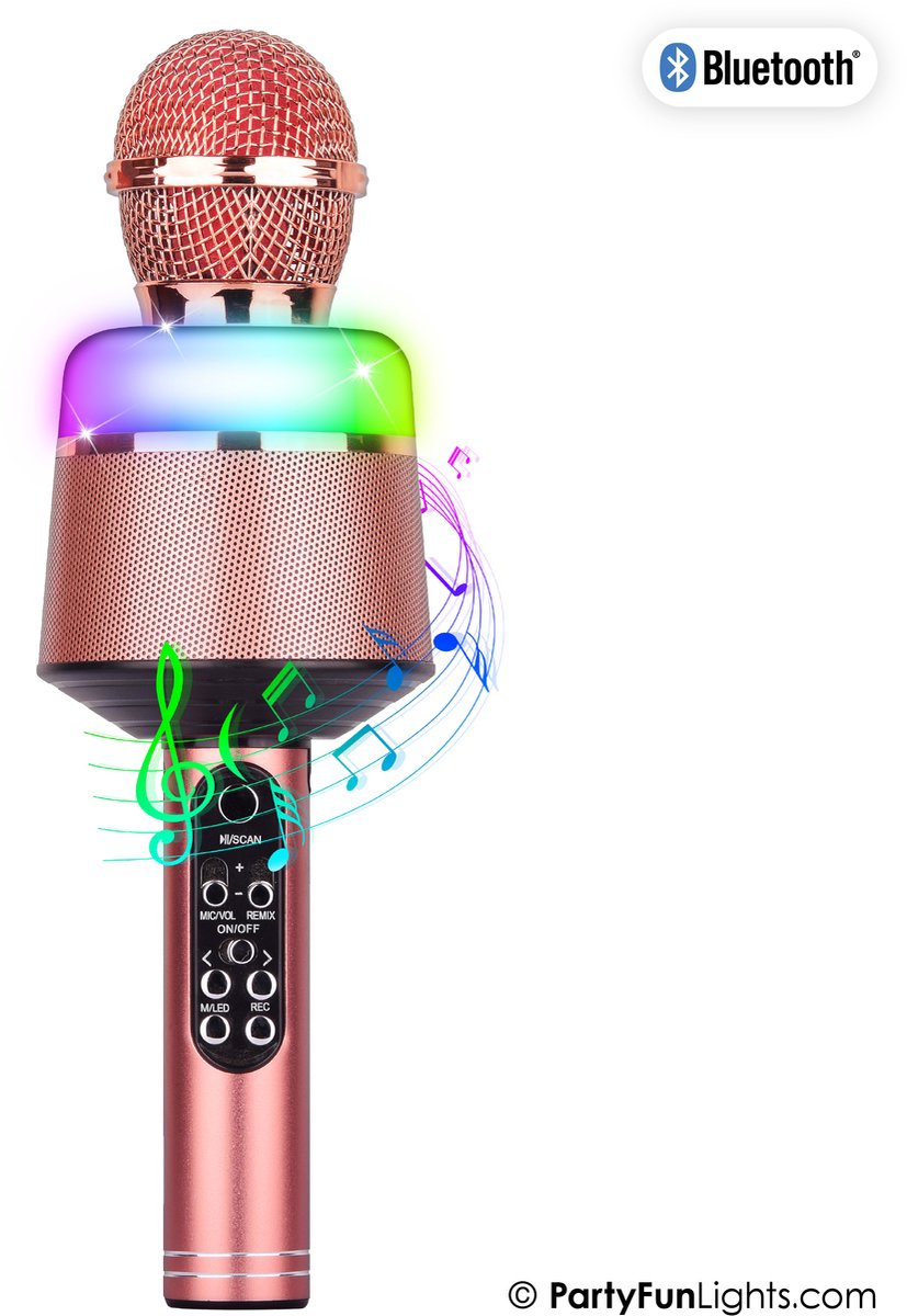 Bluetooth - Pink - Karaoke Set - Voor Kinderen en Volwassenen - Draadloos - Echo - Met Speaker - LED Licht - Nederlandse Handleiding
