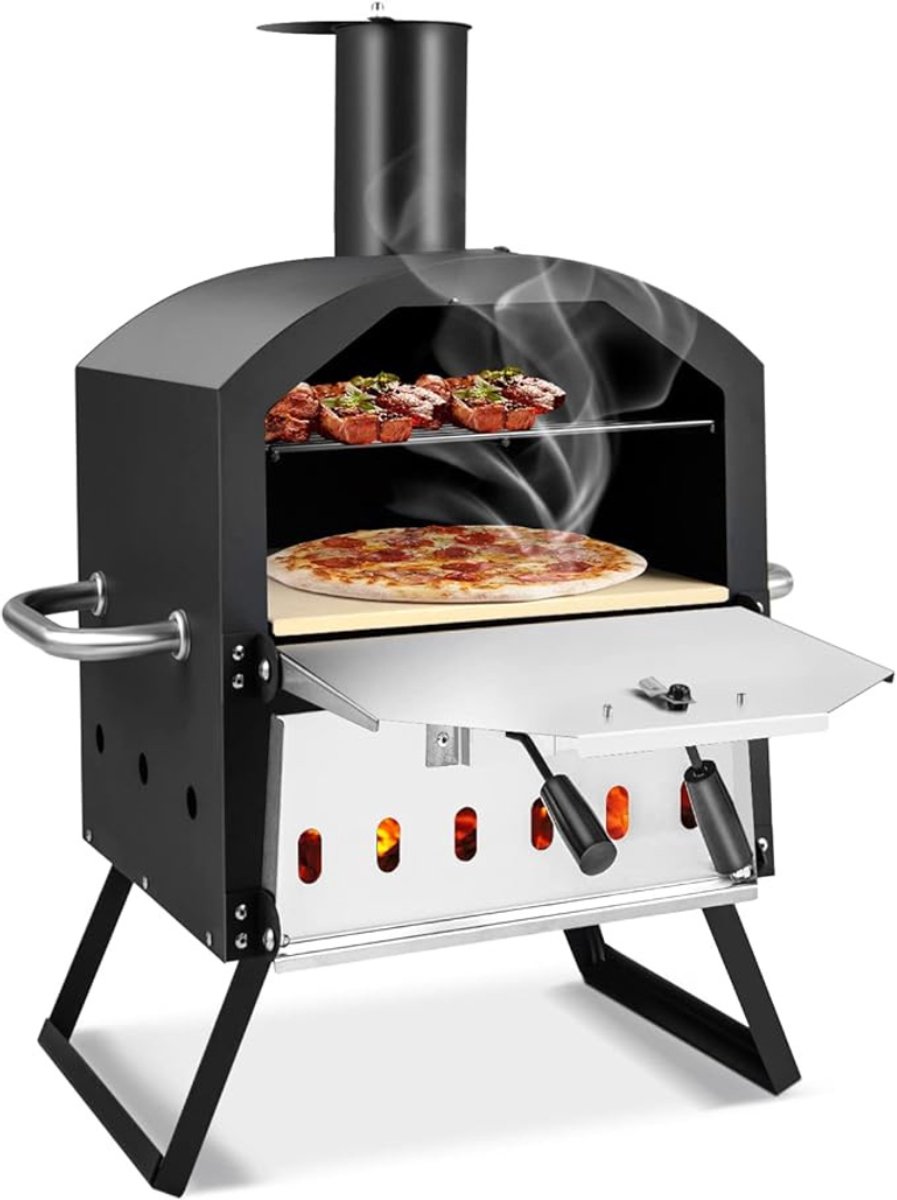 Quvo® Pizza oven Buiten - Pizza oven Buiten - Pizza oven Buiten Gas - pizzaoven met 2 niveaus -Zwart- 31cm x 54cm x 72cm