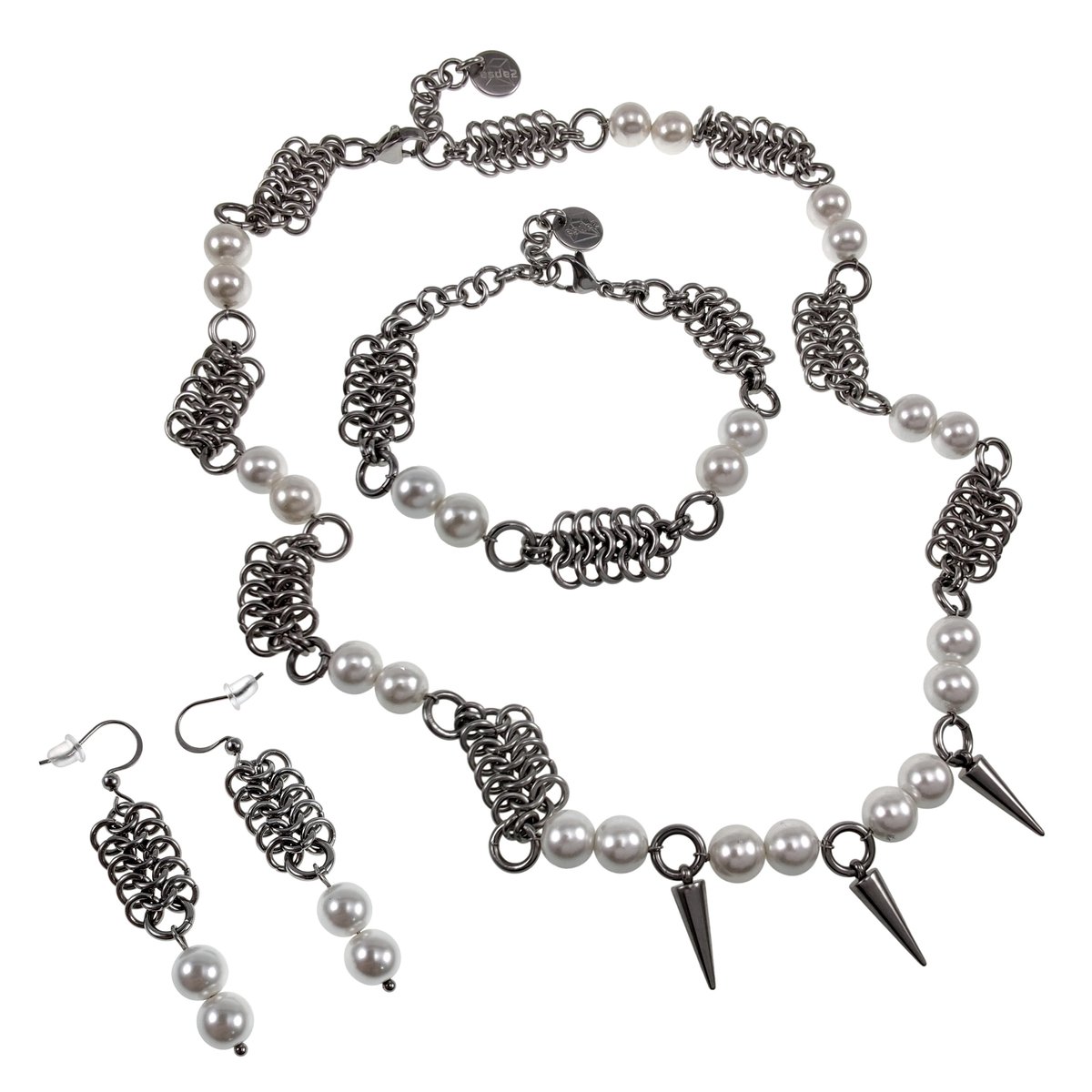 Complete Dames Set Ketting + Armband + Oorbellen - Handgemaakte sieradenset esde2 van Roestvrij staal en Schelpparels