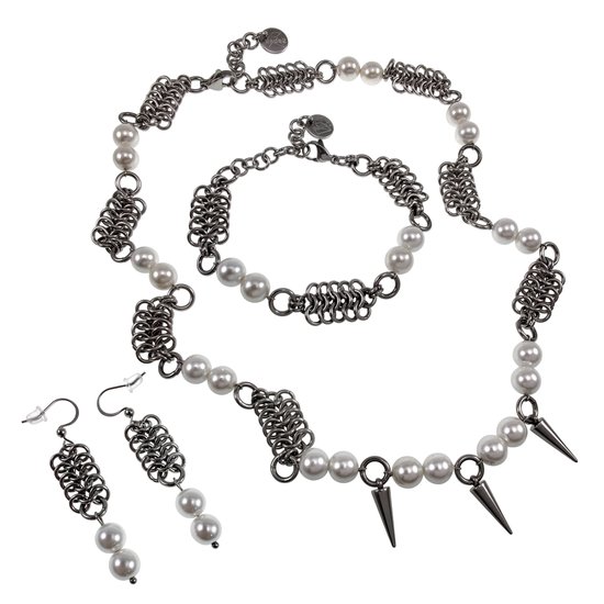 Complete Dames Set Ketting + Armband + Oorbellen - Handgemaakte sieradenset esde2 van Roestvrij staal en Schelpparels