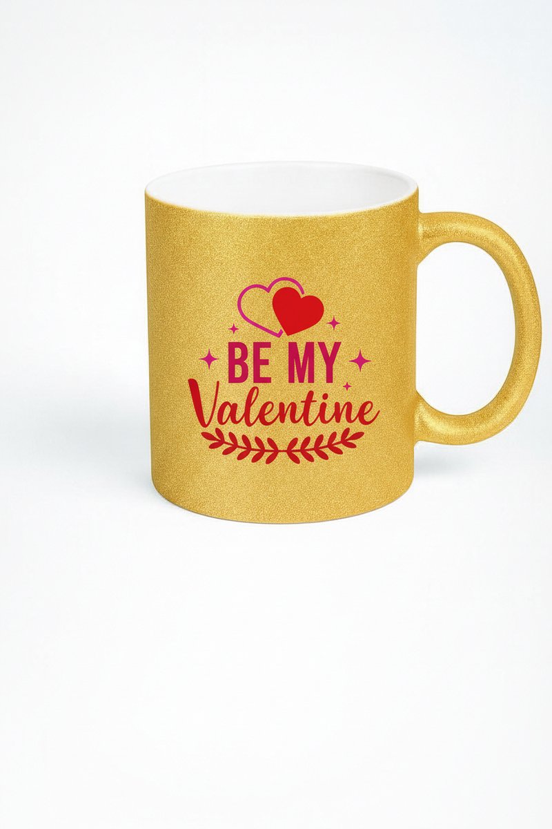 Valentijn Glitter Mok 'Be My Valentine' Goud - Romantisch Liefdes Cadeau