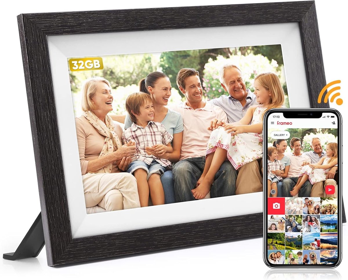 MELVRA Digitale Fotolijst - 10 inch (25.4 cm) - WiFi - Frameo App - 32GB - HD IPS Touchscreen - Foto & Video - Automatische Rotatie - Zwart