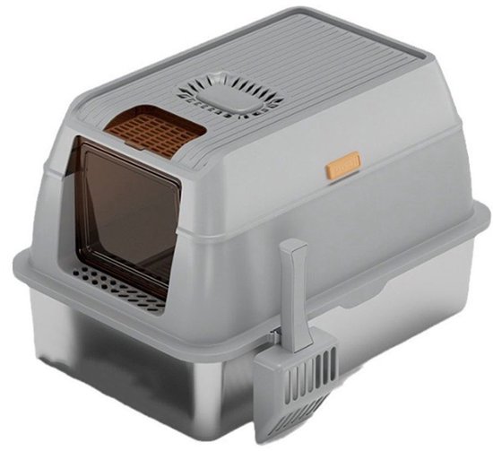 ANMI® XL Kattenbak van Roestvrij Staal Grote Kattenbak met Hoge Randen Halfgesloten Verwijderbaar en Gemakkelijk Schoon te Maken