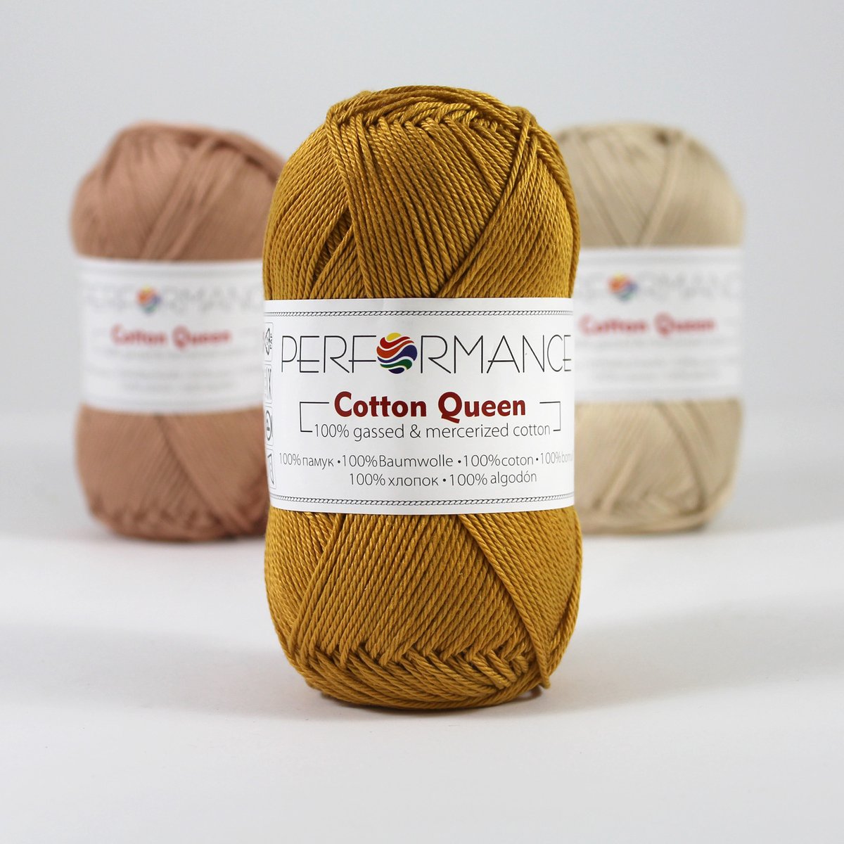 5 bollen effen haakgaren oker (190) - Cotton Queen uni - gemerceriseerde 100% katoen - breigaren