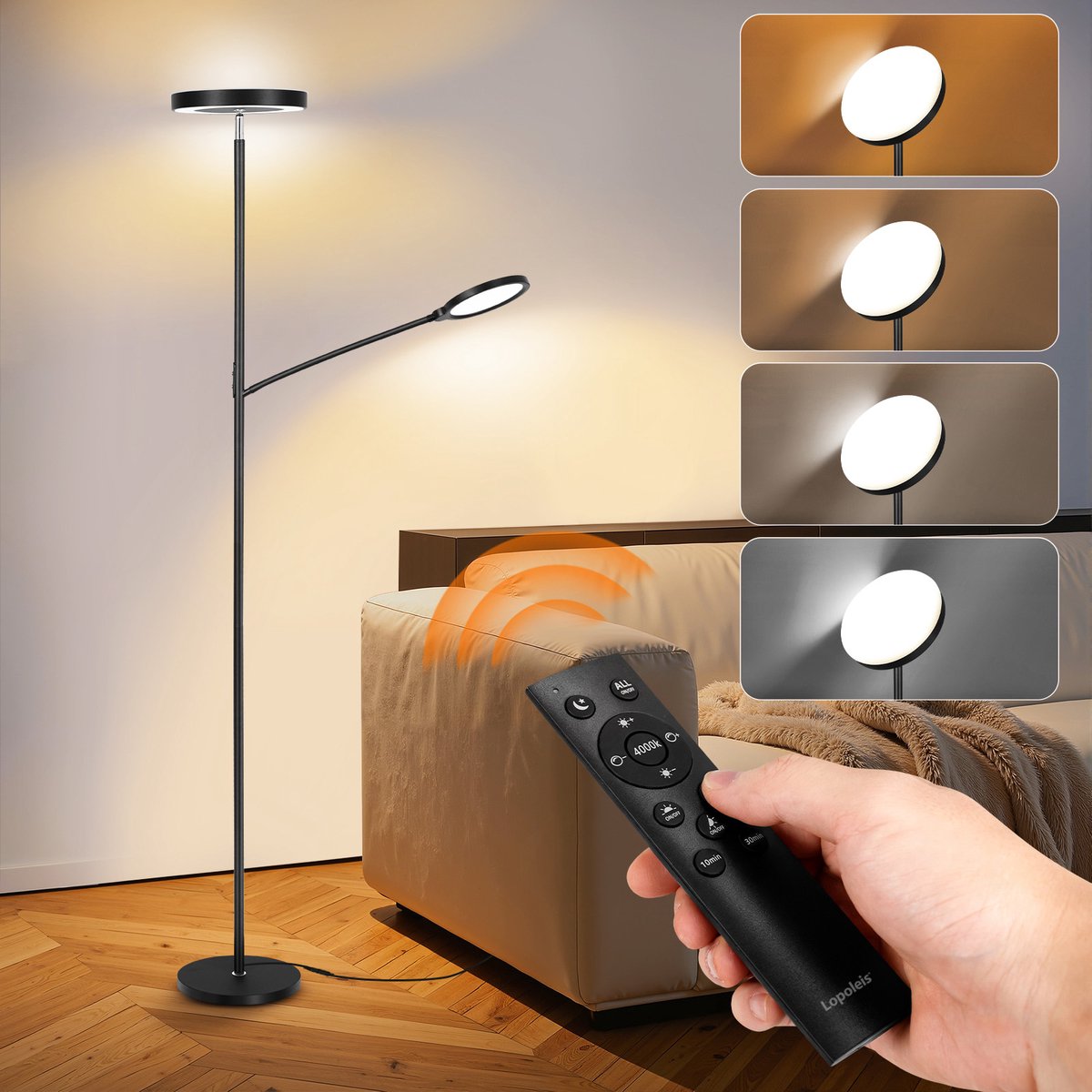 Lopoleis LED Vloerlamp Woonkamer, slaapkamer, bureaulamp - 3000-6000K thumbnail 4