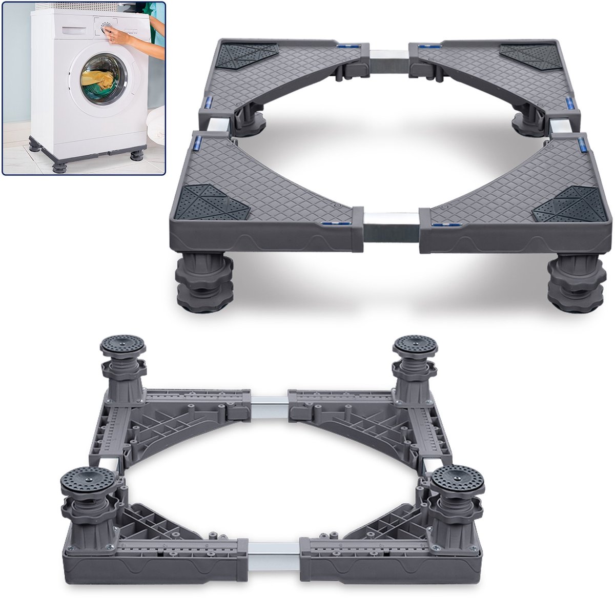 Aufun Wasmachinevoet Voor Koelkast Verstelbare Breedte- 4 Voet Voor Droger-Maximale Belasting 200 Kg-Voor Wasmachine, Koelkast-Grijs