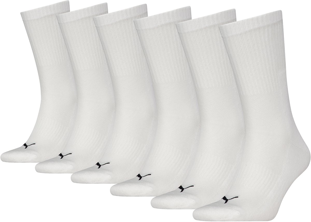PUMA Unisex Crew Socks 6-Pack 46 Unisex for Women Men Tennis Socks Wit