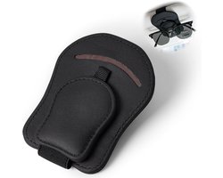 Famanu – Brilhouder voor in de auto - leren zonnebrilhouder voor de auto - sterke magneet - fixeert bril - veilig zonder te wiebelen - universeel voor zonneklep - organizer - eenvoudig met één hand (zwart)