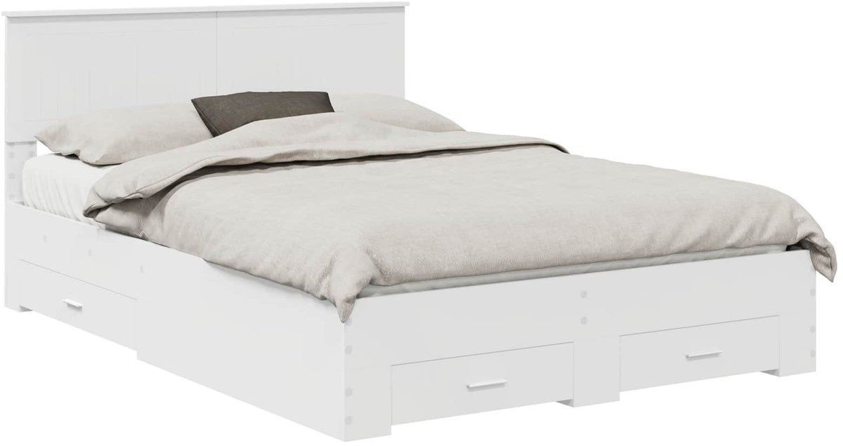 Tweepersoonsbed | Dubbelbed | Volwassenenbed | Bedframe met hoofdeinde met lade Wit 140 x 190 cm Bewerkt hout