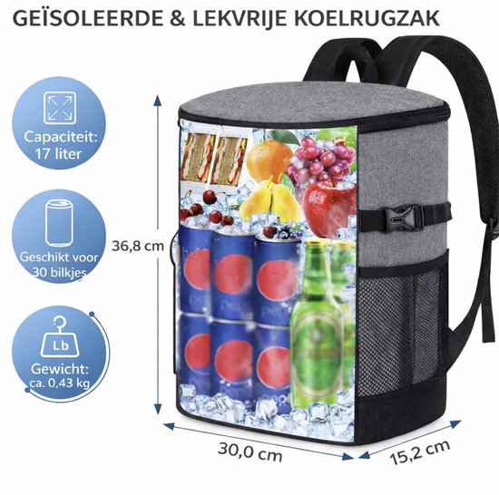 Vesta svr Koelrugtas - Koeltas met handige flessenopener - Cooltas - 17 liter inhoud - maat 37x30x15 cm - Lunchtas - backpak - met fleshouder van Merkloos — afbeelding 3