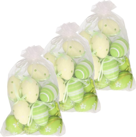 Œufs de Pâques Wurm - 36 pièces - vert/jaune - 6 cm - dans sachet organza - décoration de Pâques - décoration pascale - Pâques