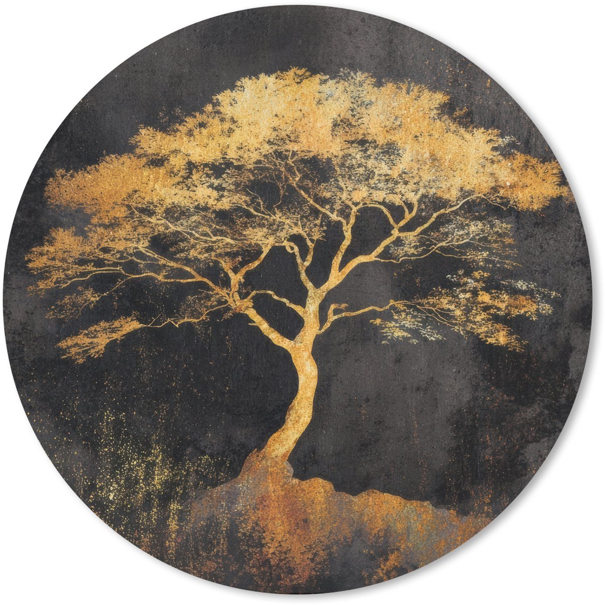 Muismat rond 30x30 cm - Mousepad Boom - Schilderij - Goud - Abstract - Ronde muismatten