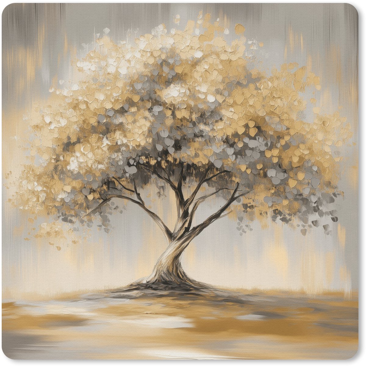 Muismat 30x30 cm - Mousepad Schilderij - Boom - Abstract - Bladeren - Muismatten