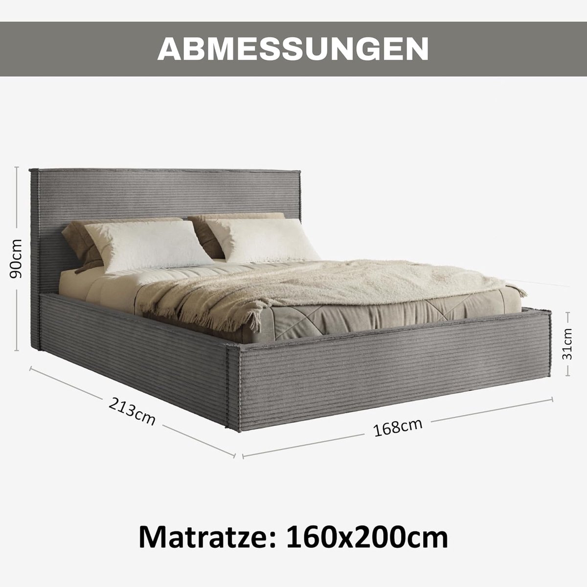 Gestoffeerd Bed 160x200 cm met Opbergruimte & Bedlade – Pauwhome Boho Velvet Luxe Bedframe Beige (Crème) met Hoofdeinde & Lattenbodem – Zonder Matras