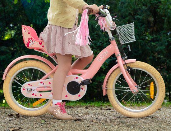 SJOEF Dolly Meisjesfiets 16 inch Roze - Unicorn Design - Kinderfiets met zijwieltjes 4, 5 & 6 jaar - 103-118 Kledingmaat - Roze Fiets 16 inch van SJOEF — afbeelding 4