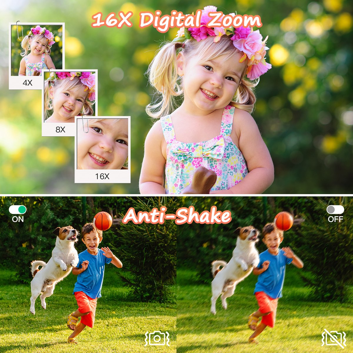 Digitale Camera 44MP - 1080P FHD Video - 2.4 Inch LCD Scherm - 16X Digitale Zoom - Compacte en Draagbare Vlogcamera - Anti Shake Functie - Inclusief 32GB SD Kaart - Paars thumbnail 5