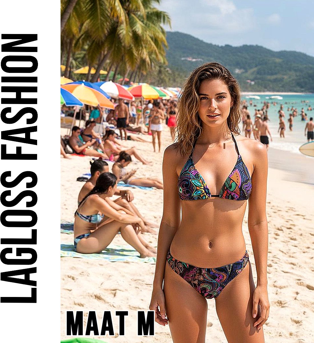 LaGloss® Sexy Retro Print Halterneck Bikini Set met Bindsluiting & Hoge Stretch - Maat M