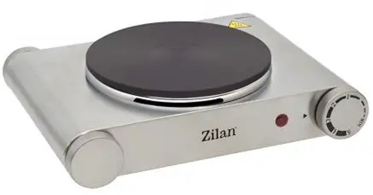 Zilan Elektrische Kookplaat 1500W – 1-Pits Draagbare Kookpit met Gietijzeren Plaat – RVS Behuizing, Traploze Thermostaat & Oververhittingsbeveiliging