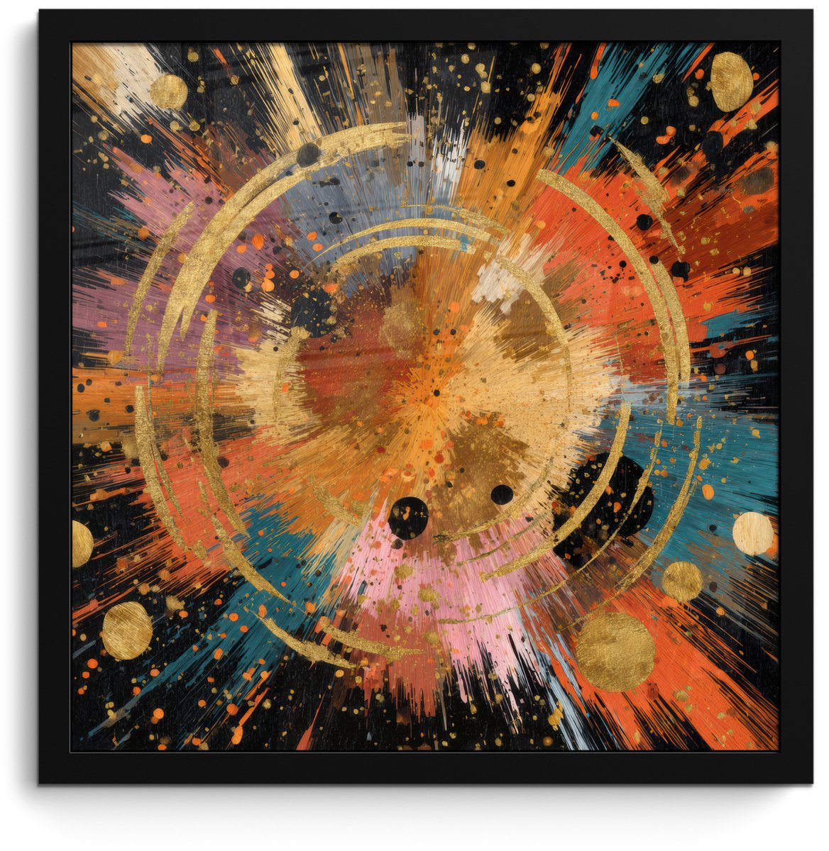 FrameYourWall Poster in lijst - Fotolijst 40x40 cm - Posters - Explosie - Verfstructuur - Goud - Abstract - Posterlijst zwart - Decoratie - Wanddecoratie woonkamer - Muurdecoratie slaapkamer