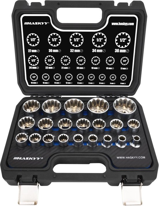 Dopsleutelset 21-delig 1/2 inch met veeltand gereedschap 8-36 mm | bol