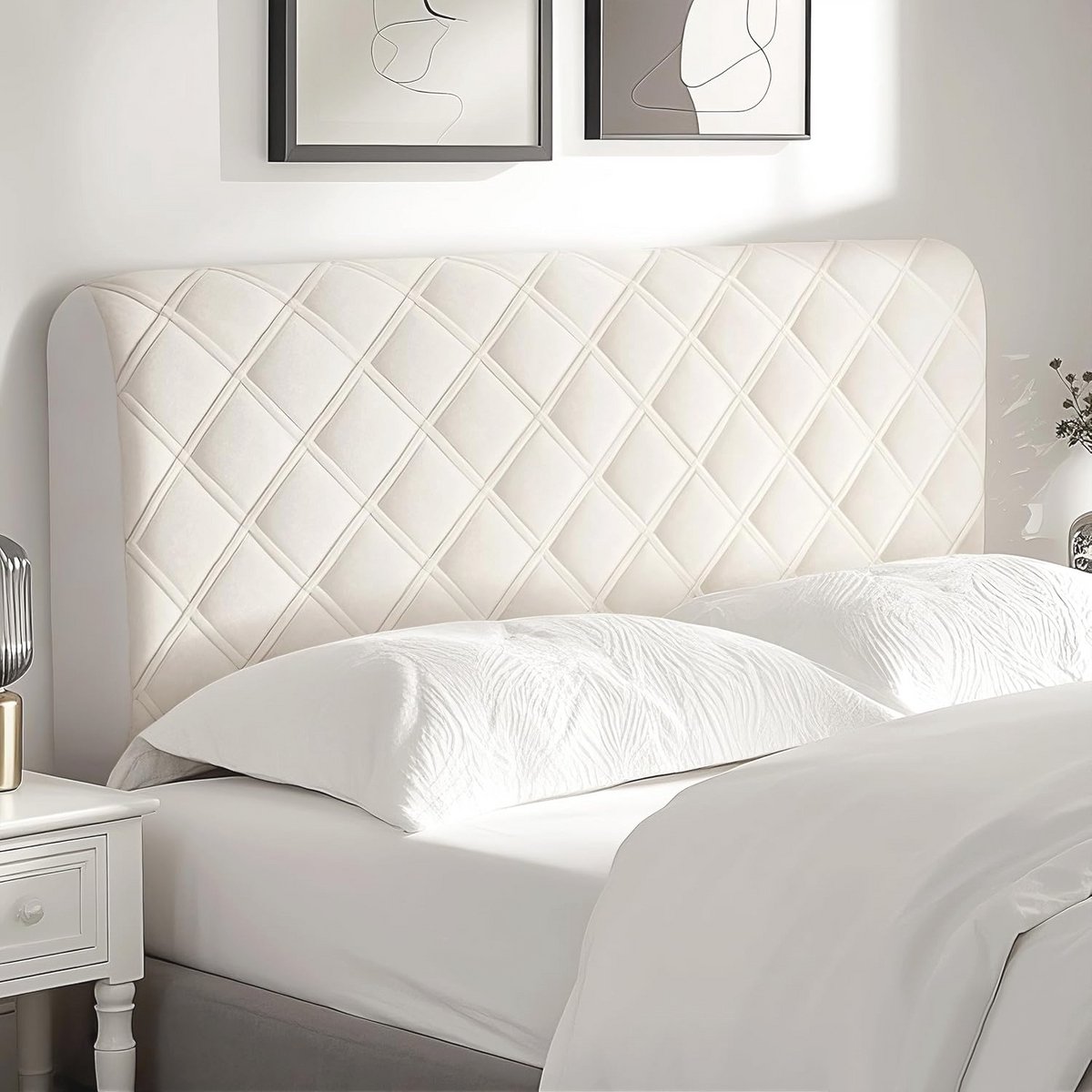 Elastische hoofdsteunhoes van fluweel voor slaapkamer - Witte hoofdbordhoes, 160 cm