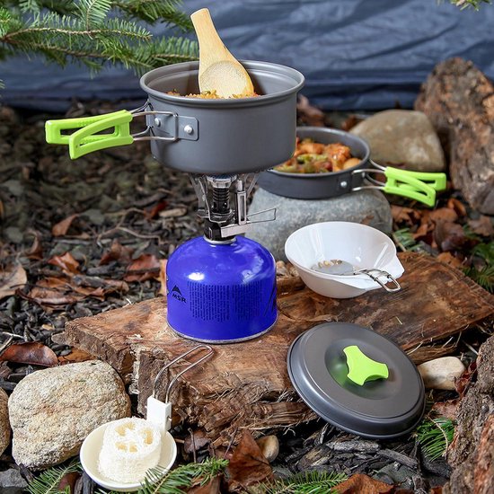 Camping kookset - camping kookgerei - pannenset camping - campingpot - kampeeruitrusting - essentiële accessoires - reizen - wandelen - outdoor koken - compact - draagbaar - lichtgewicht van Merkloos — afbeelding 2